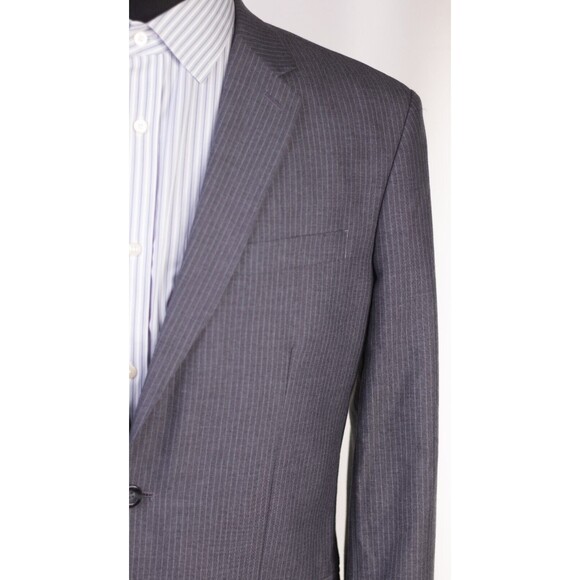 Merona Navy Gray Stripe Sport Coat 42L Polyester Blend Blazer 2 Button - Picture 5 of 13